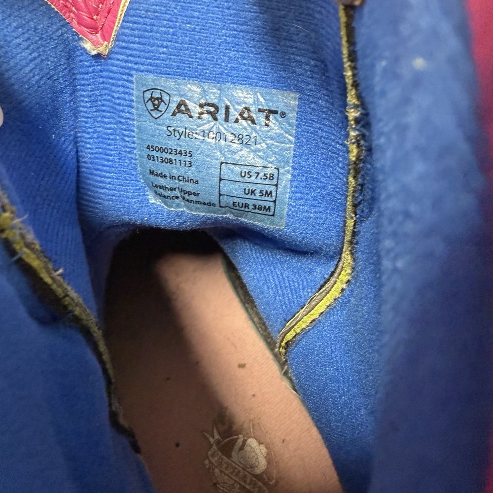 Ariat Fat Baby Western Boots Womens 7.5B Brown Green Pink Leather Style 10012821 - Picture 8 of 13